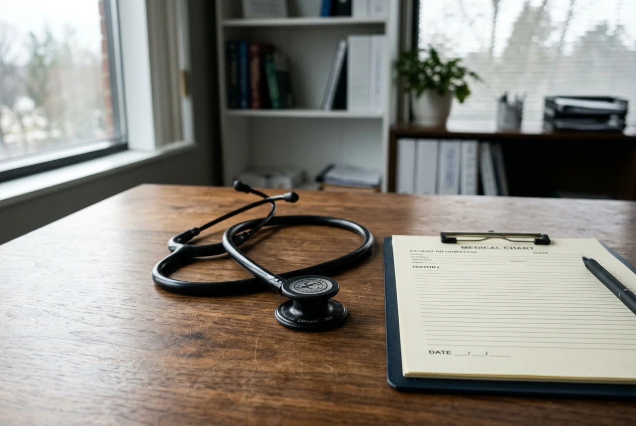 Stethoscope on doctor desk